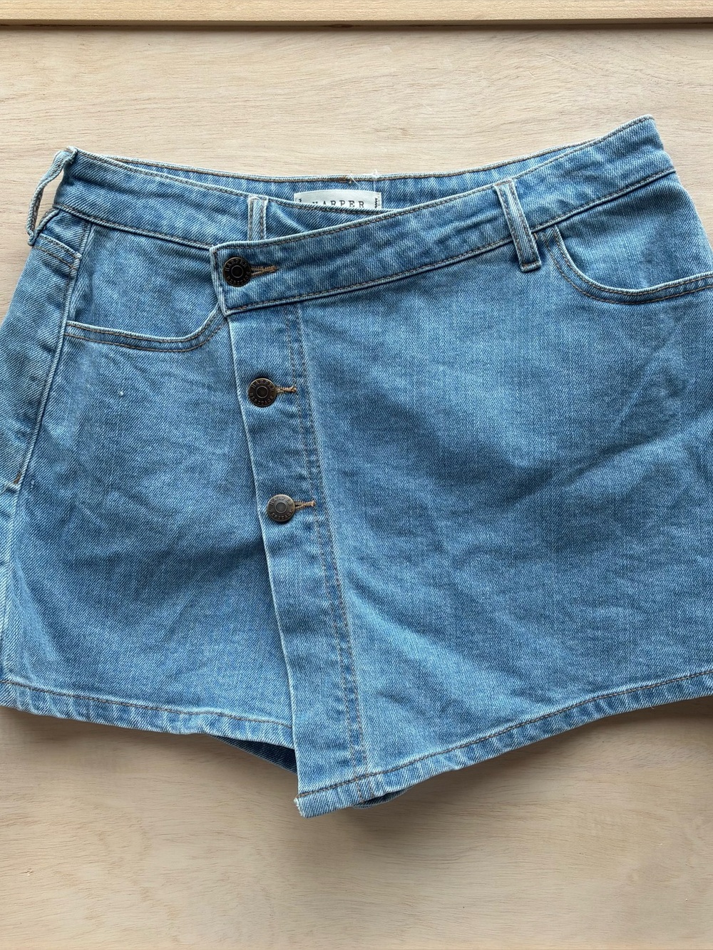 Harper Heritage Blue Denim Mini Skirt Med Asymmetrical Button
Wrap BJDW328ES
